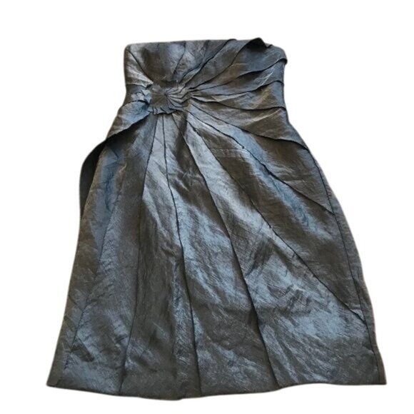 Strapless London Times Strapless Metallic Cocktail Dress Size 6 Textured Pleats - Picture 4 of 6